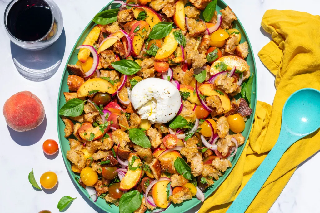 Sourdough Panzanella with Peaches and Burrata