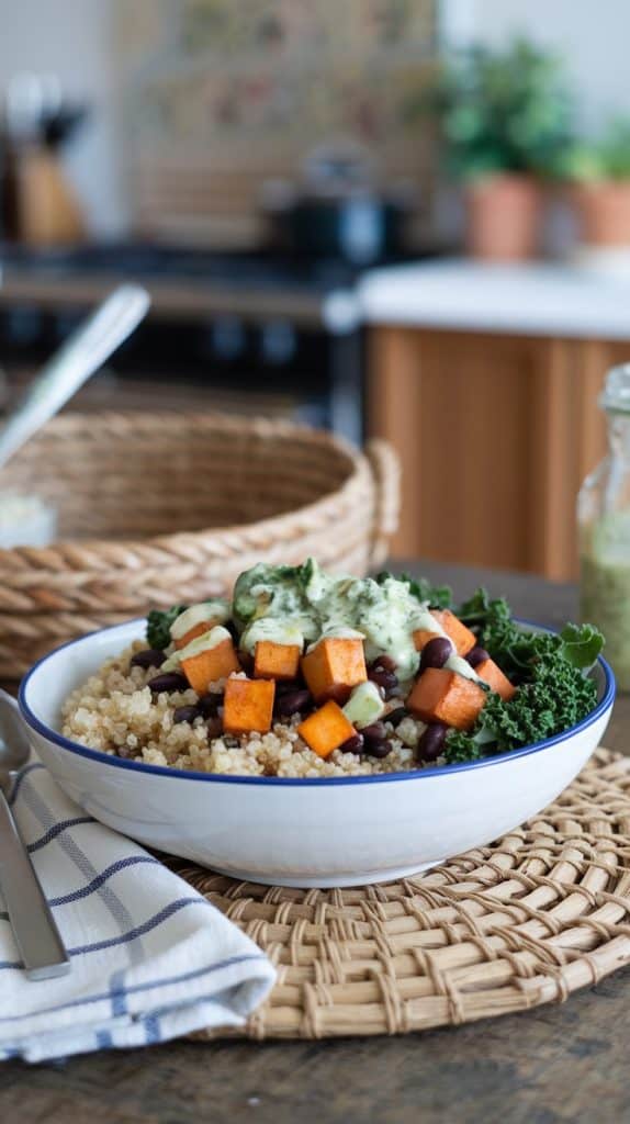 sweet potato quinoa bowl with kale